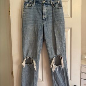 Abercrombie & Fitch Light Blue Distressed Straight Leg High Rise Jeans
